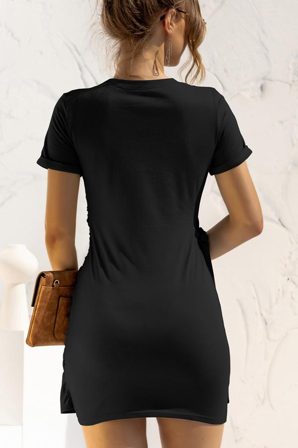 Fashion Short Sleeve Solid Color Mini Dress
