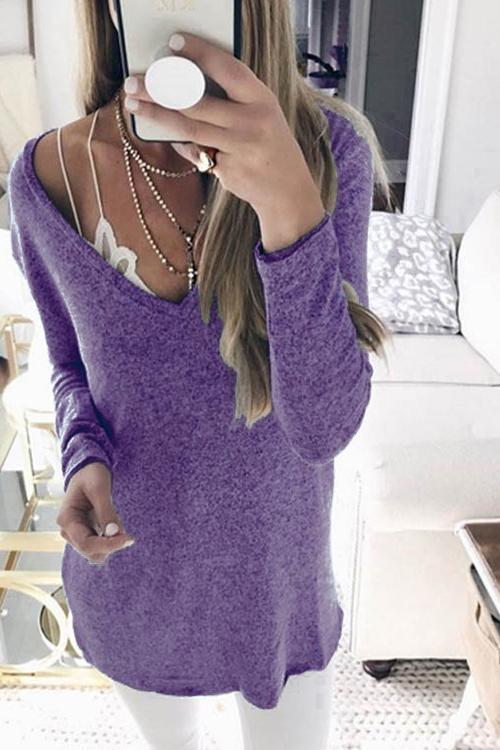 Casual long sleeve V-neck sweater