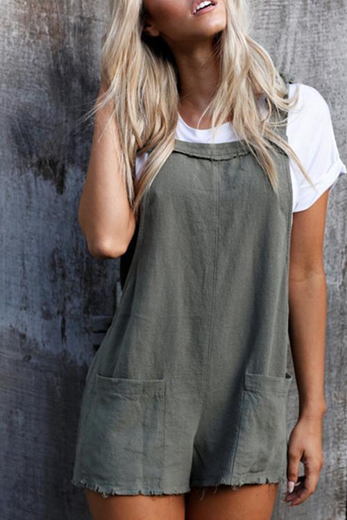 Street Backless Army Green One-piece Romper(Without Tank Top)