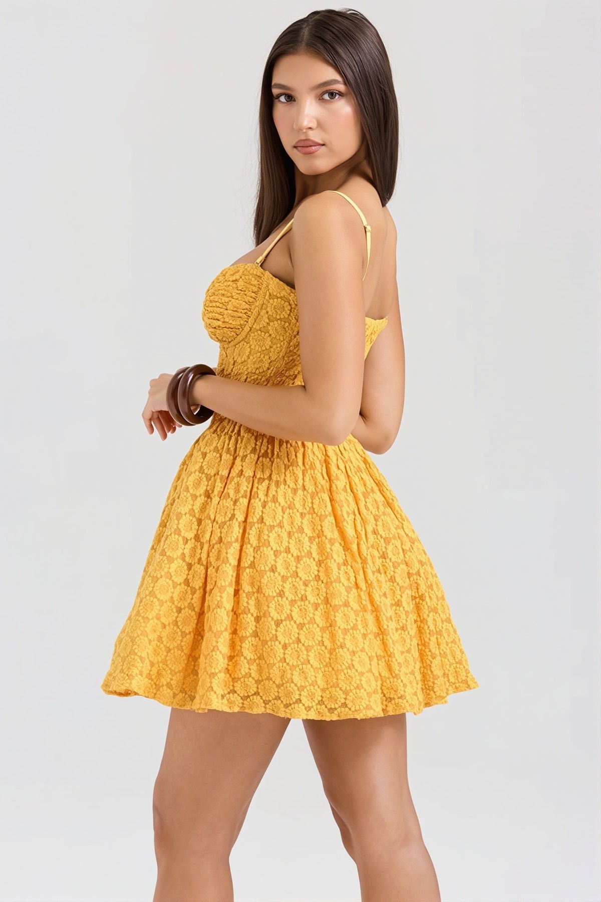 Floral Lace Corset Button-Down Sweetheart Spaghetti Strap Fit and Flare Mini Dress 4