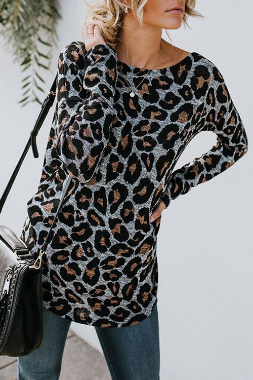 Leopard Print Halter Long-sleeved T-shirt