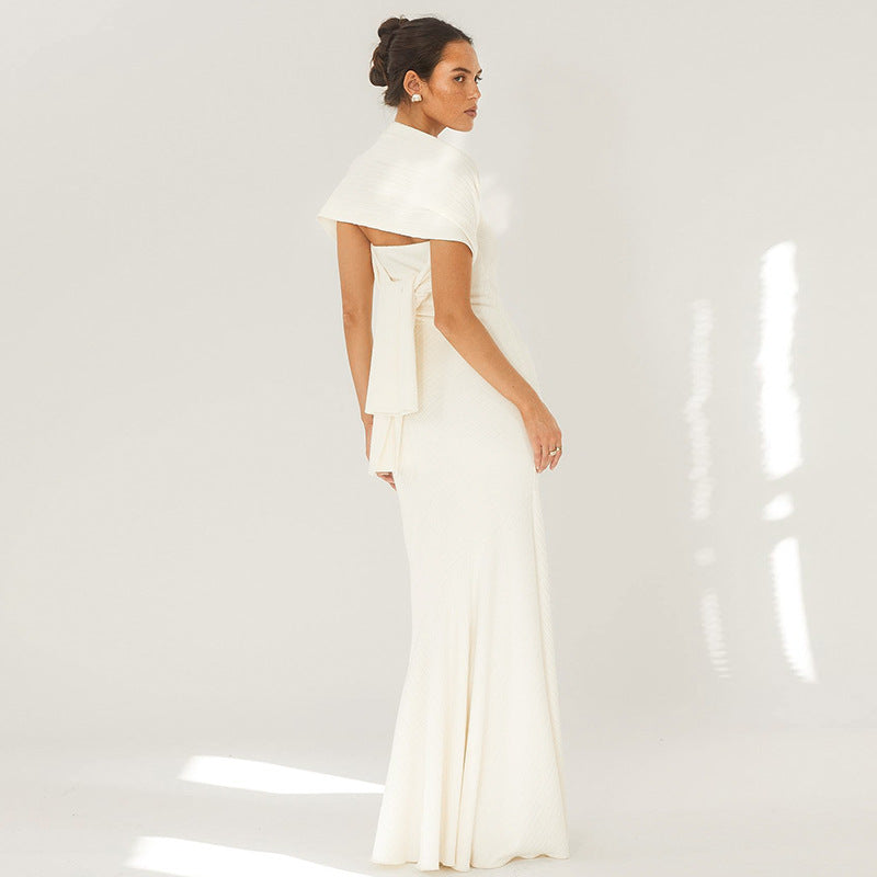 Strapless Straight Bandeau Trumpet Hem Matching Neck Scarf Maxi Gown 4