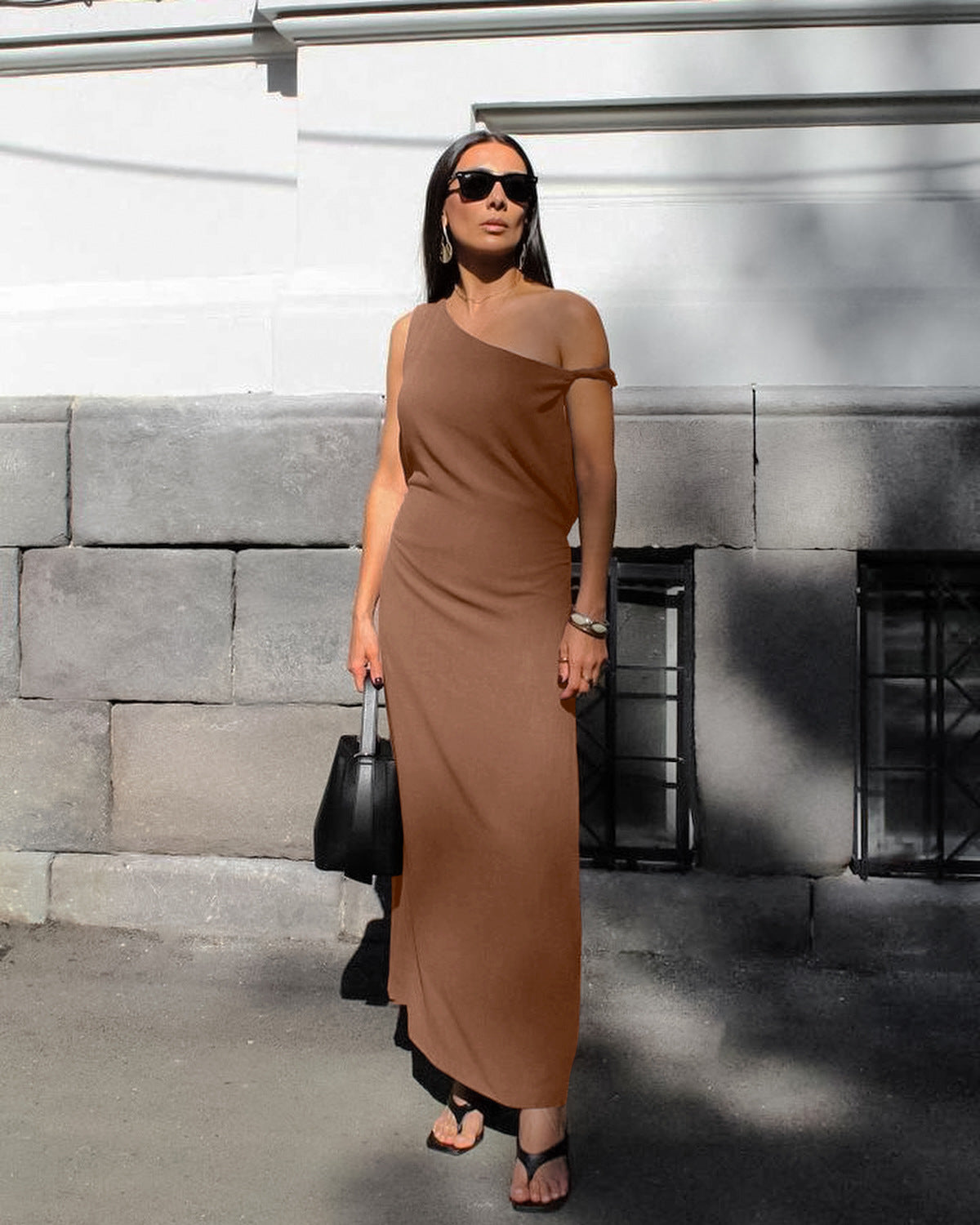 Halter Deep V Ruched Bodice Center Panel Drape Maxi Gown 4