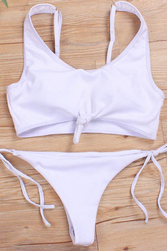Ribbed Knotted Bikini Swimsuit - Two Piece Set