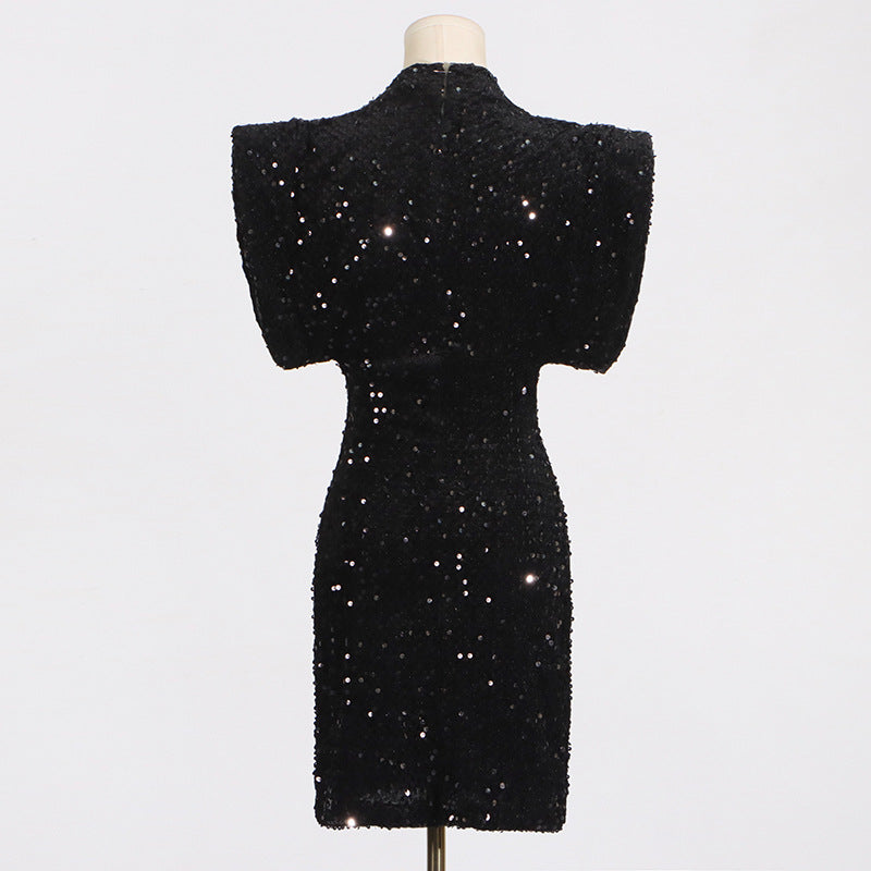 Structured Shoulder Crew Neck Sequin Mini Dress 4