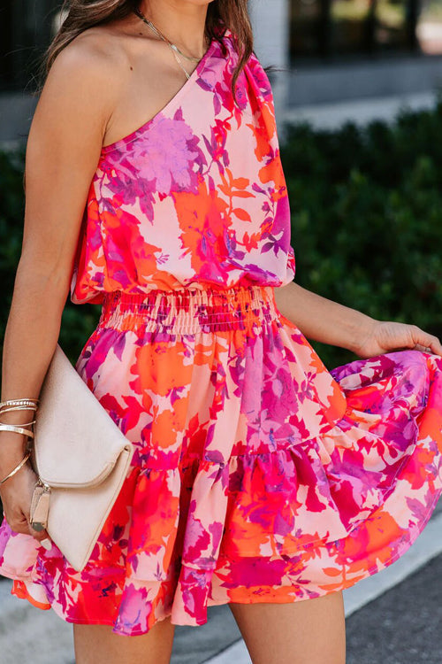 One Shoulder Floral Print Ruched Wrap Mini Dress 5