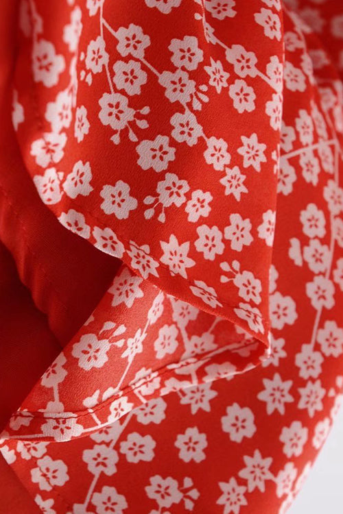 V Neck Tie Front Ruffle Strap Ditsy Floral Flared Mini Dress 6