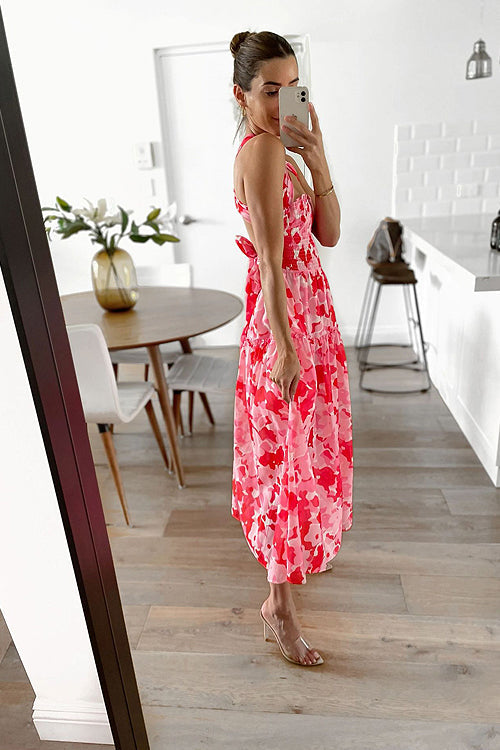 Square Neck Smocked Tiered Ruffle Floral Midi Dress 5