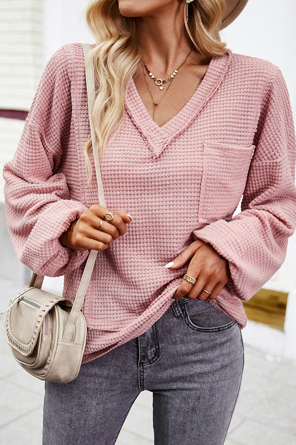 Solid Color Loose Style V Neck Tops