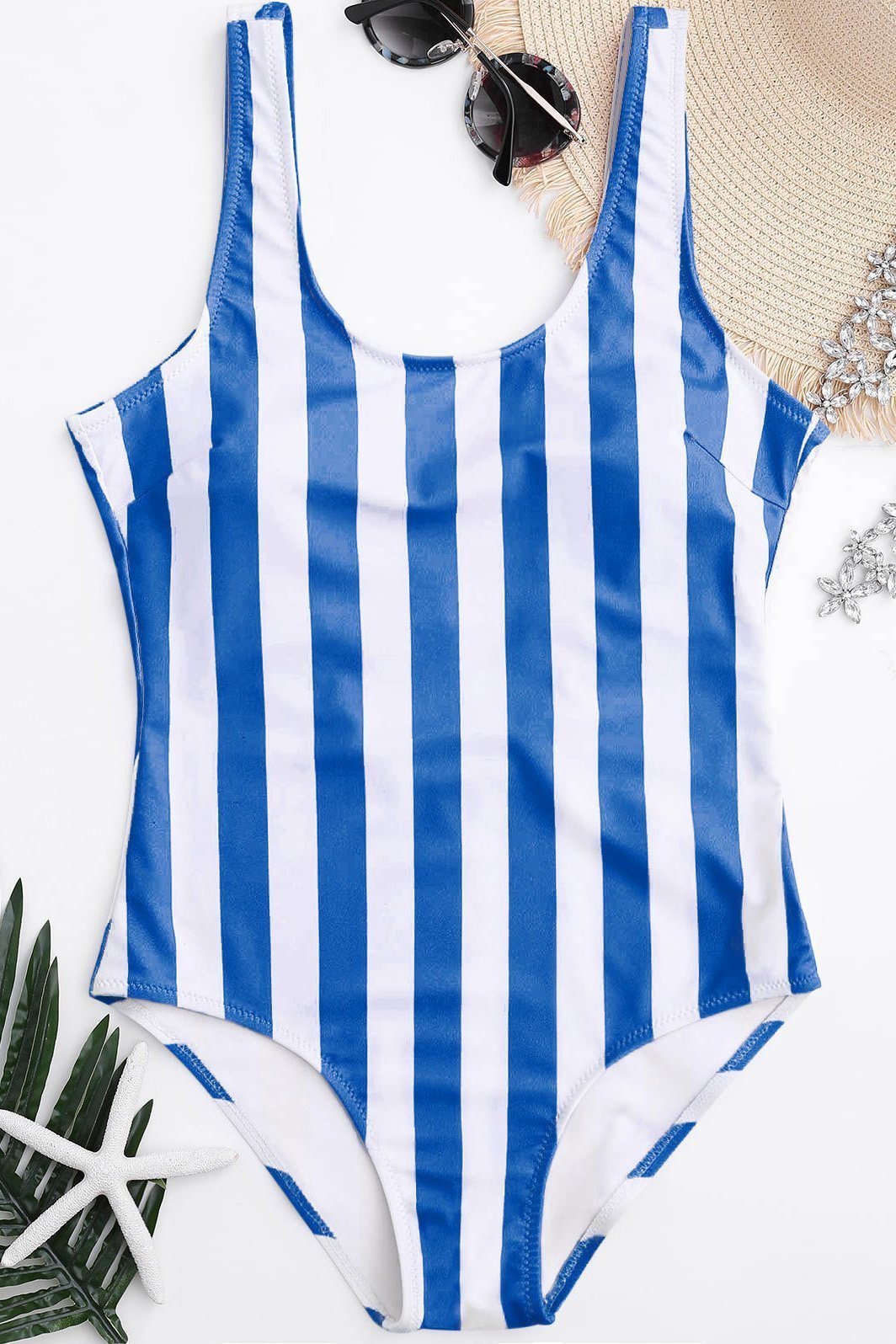 Blue Stripe Low Back Cute One Piece Swimsuit