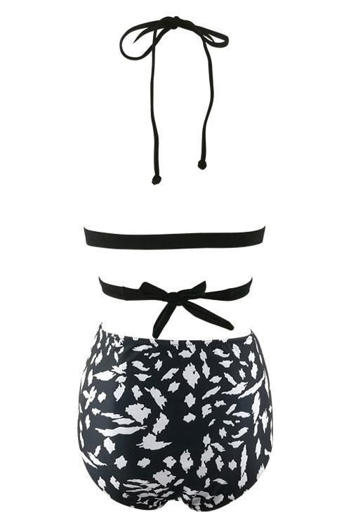 Black Strappy Wrap Around Printed Sexy Bikini Swimsuit