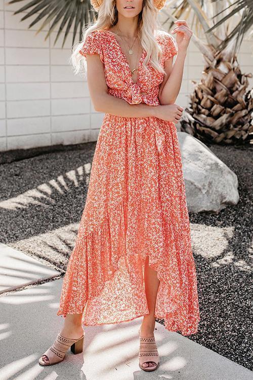 Kissed By The Sun High Low Pocketed Tie Maxi Dress