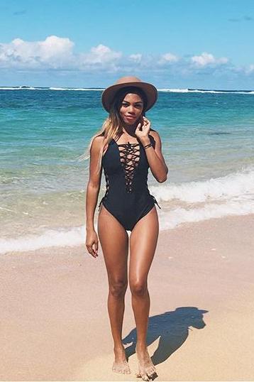 Black Lace Up Strappy Crisscross Sexy One Piece Swimsuit