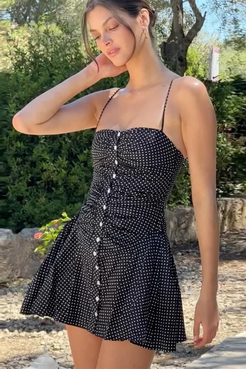 Black Ruched Backless Halter Polka Dot Mini Dress 3
