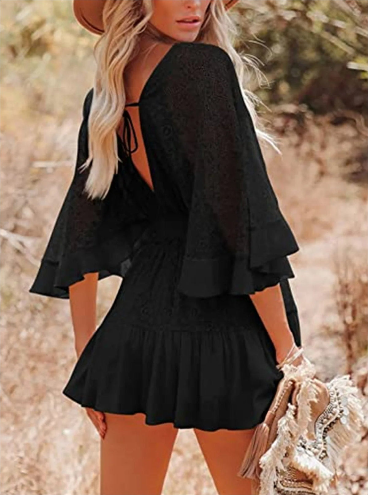 Lace V-Neck Ruffle Mini Dress 9