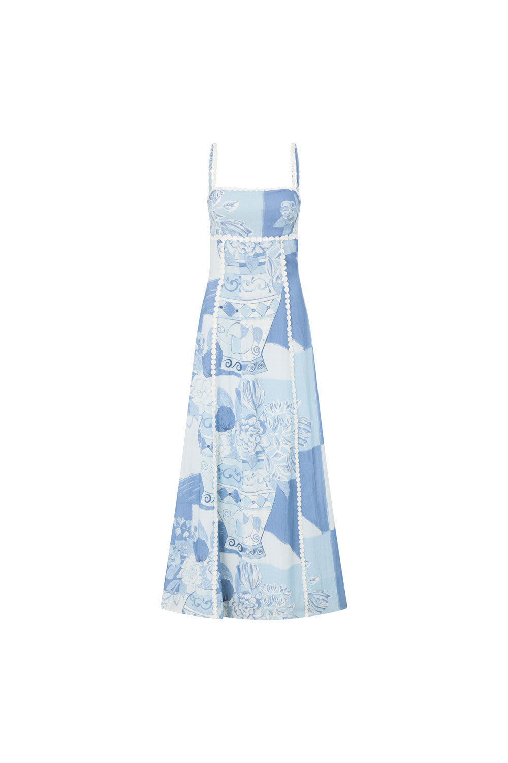 Square Neck Empire Waist Crochet Trim Ginger Jar Floral Print Maxi Dress 4