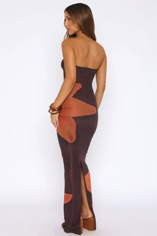Strapless Oversized Floral Print Bodycon Floor Length Maxi Dress 3