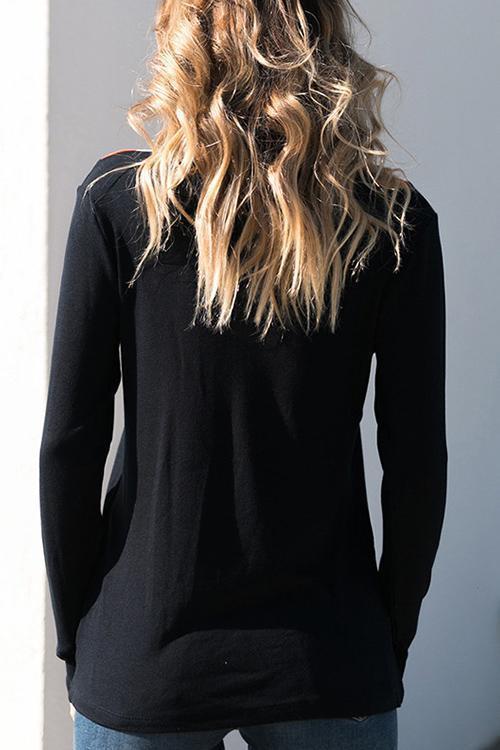 Stitching V-neck Casual Long-sleeved T-shirt