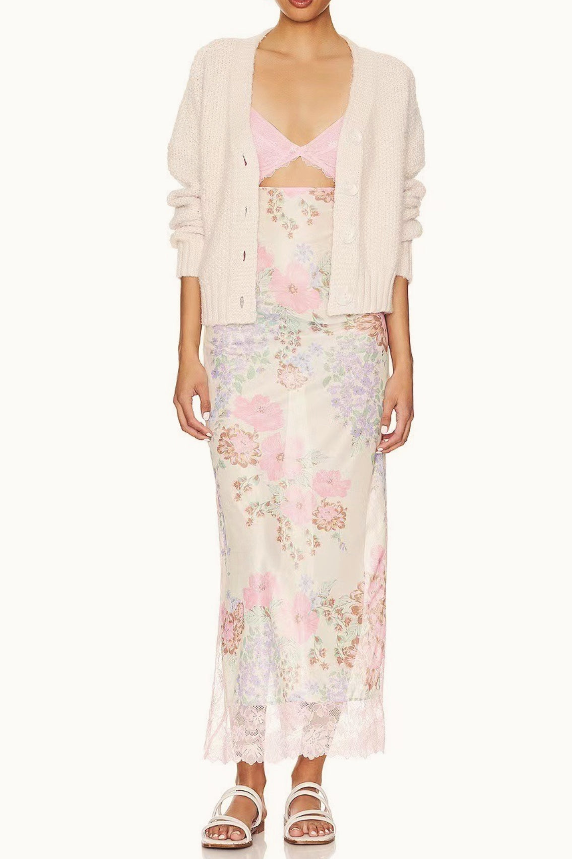 Lace Sweetheart Bodice Cut Out Flutter Sleeve Floral Print Slip Maxi Dress 11