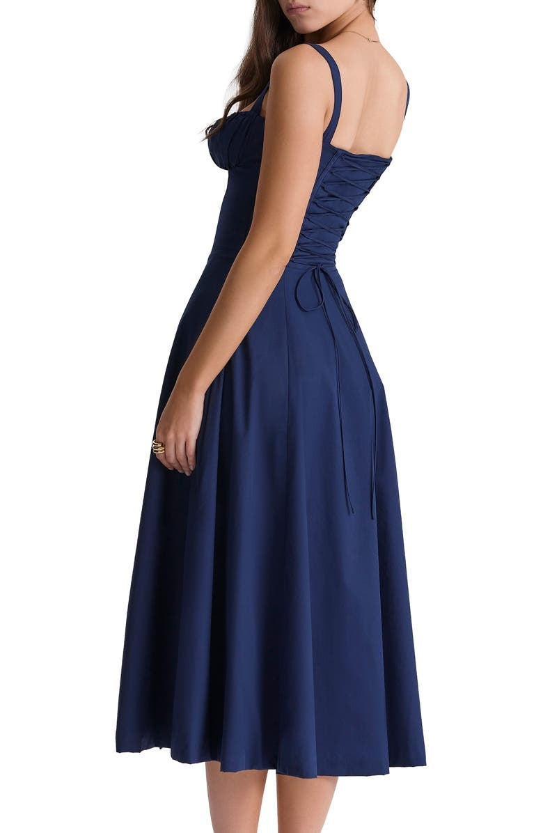 Floral Lace Up Back Spaghetti Strap Corset Fit and Flare Midi Dress 21