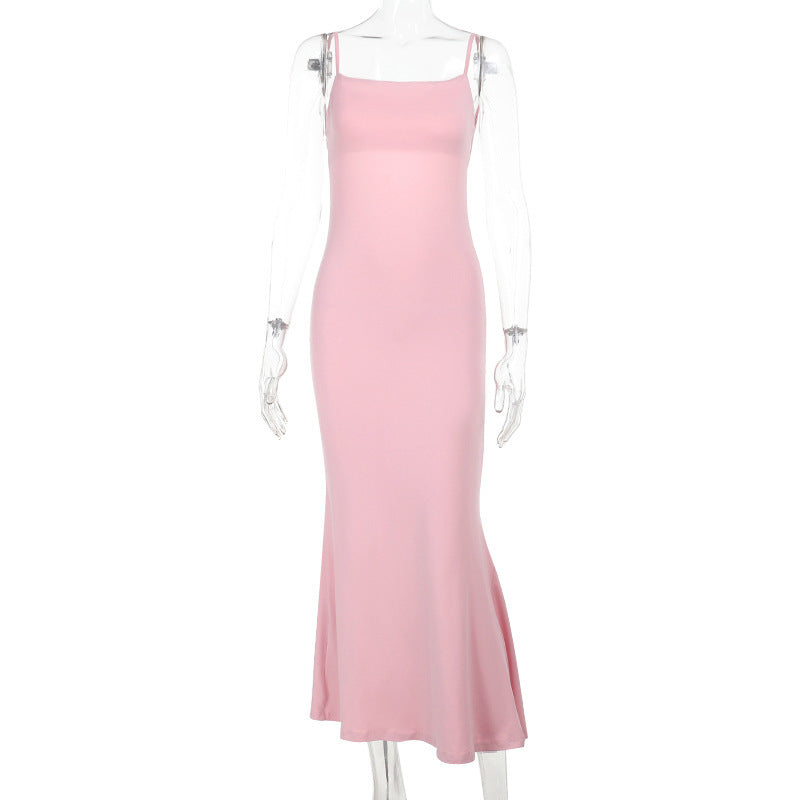 Spaghetti Strap Square Neck Bodycon Floor Length Column Maxi Dress 5
