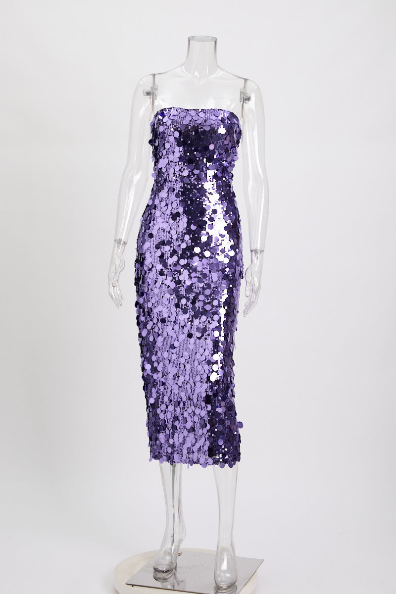 Strapless Paillette Sequin Bodycon Midi Dress 5