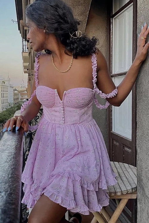 Ruffled Floral Print Mini Dress 4