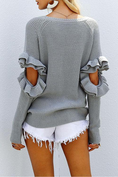 Soft Loose Ruffled Sleeve Sweater