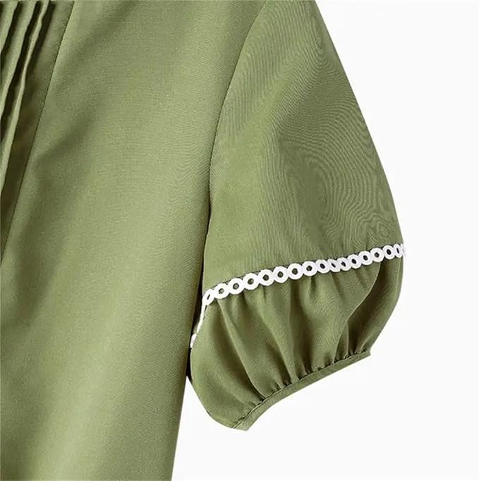 Linen Look Pintuck Embroidered Trim Round Neck Empire Midi Dress 6