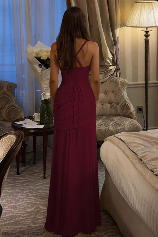 Scoop Neck Wide Strap Ruched Draped Waist Maxi Dress 9