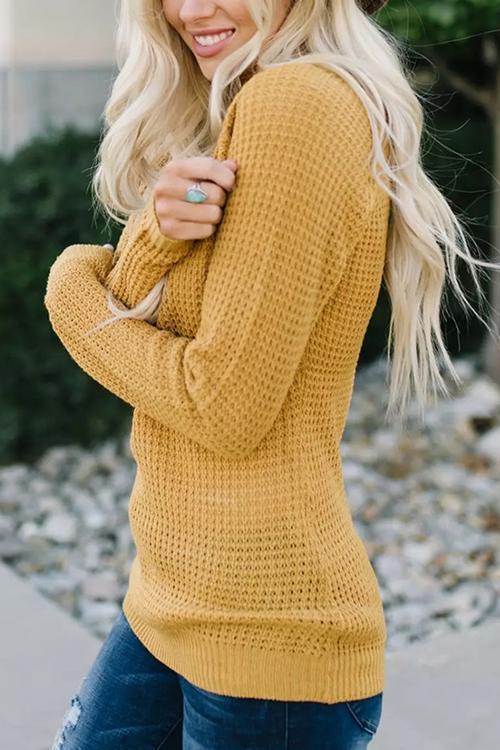 Round Neck Long Sleeve Knit Openwork Pullover