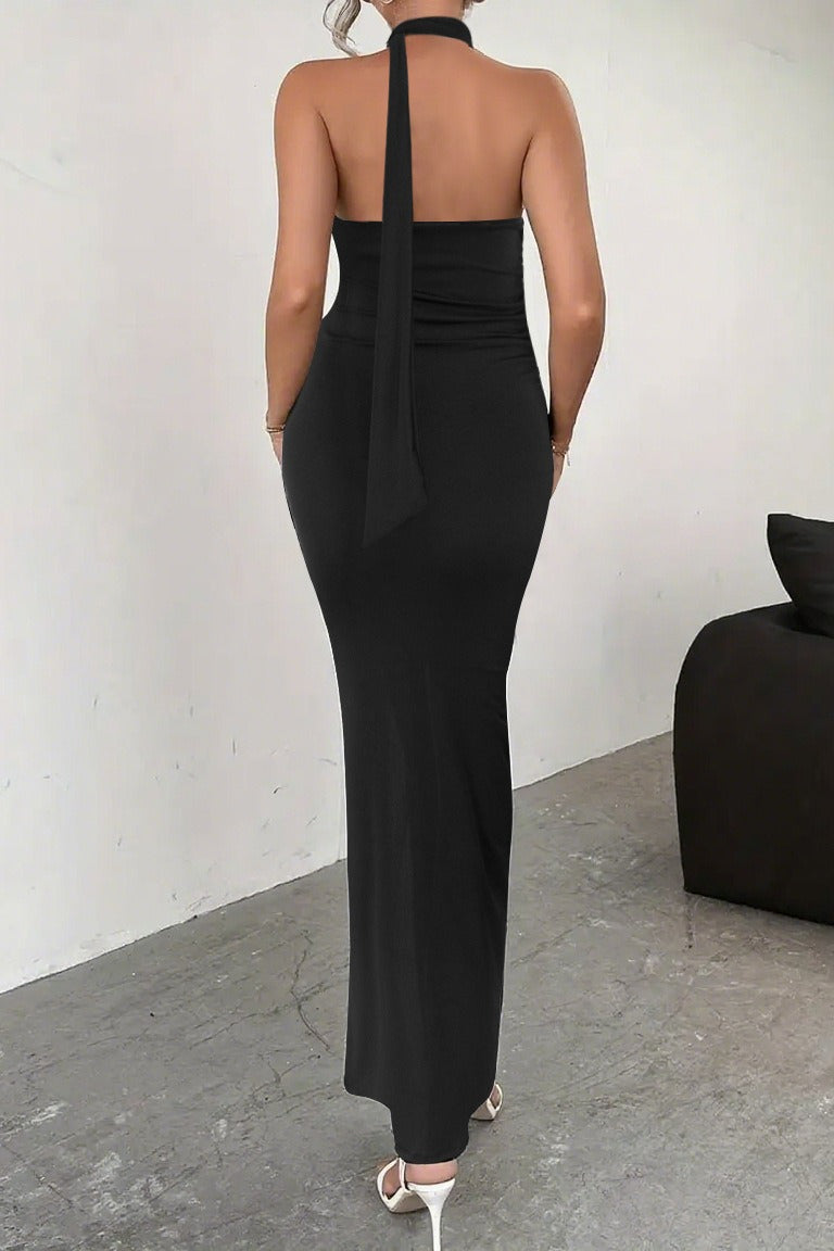 Backless Tie High Slit Dress 4