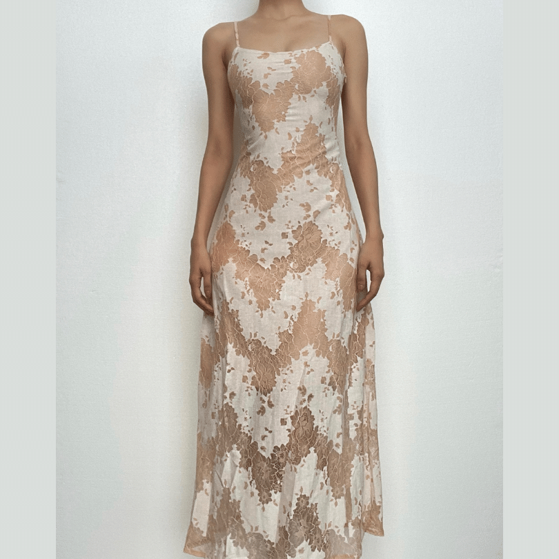 Floral Lace Open Back Ribbon Corset Lace Up Maxi Dress 2