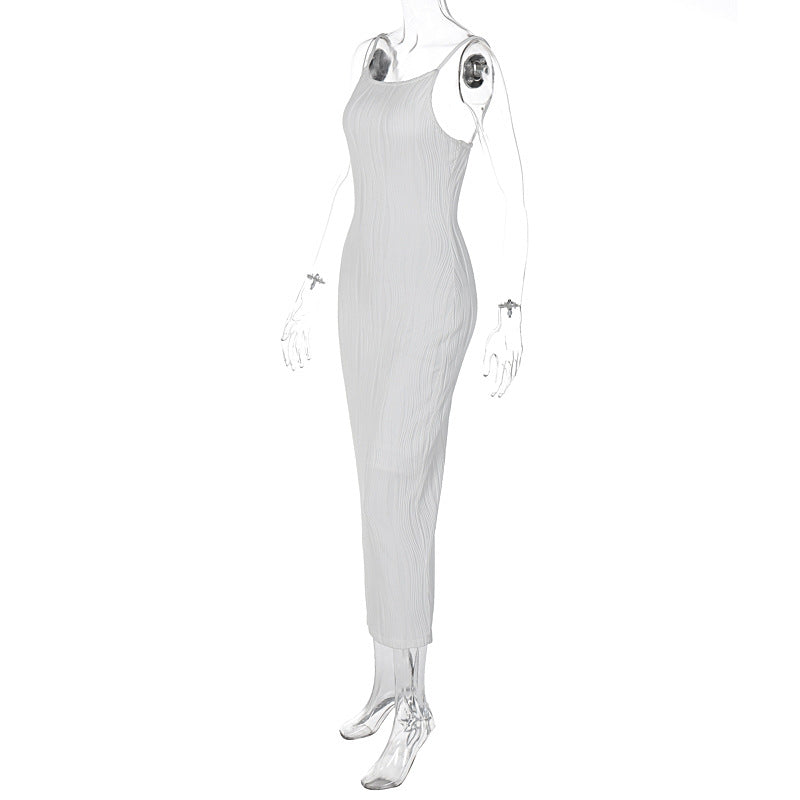 High Neck Sleeveless Plisse Crinkle Bodycon Maxi Dress 5