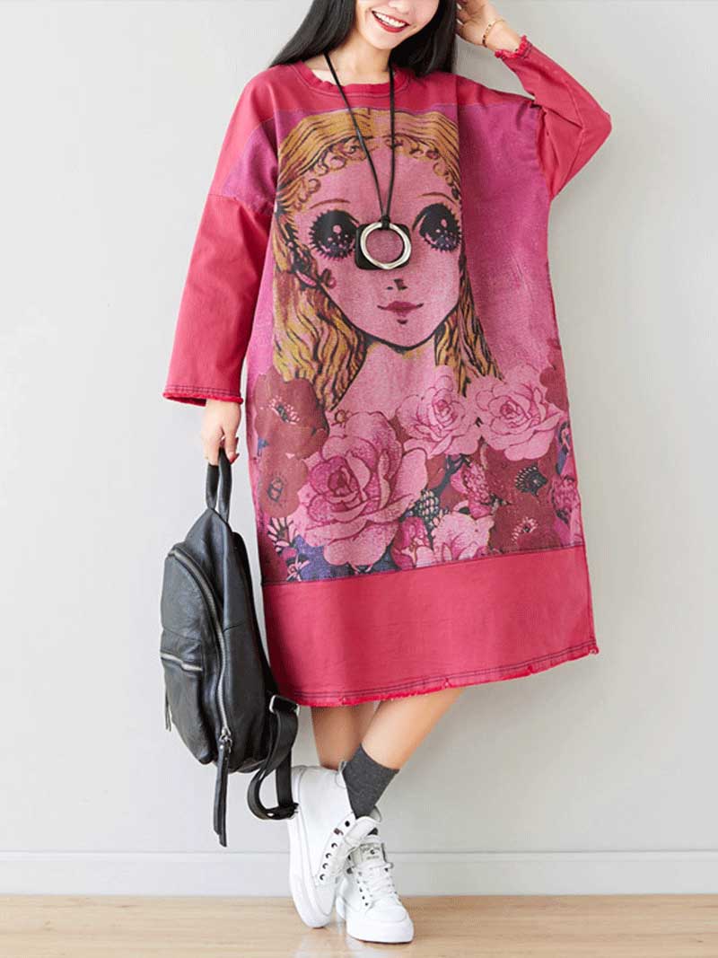 Round Neck Long Sleeve Graphic Knit Bodycon Midi Dress 12