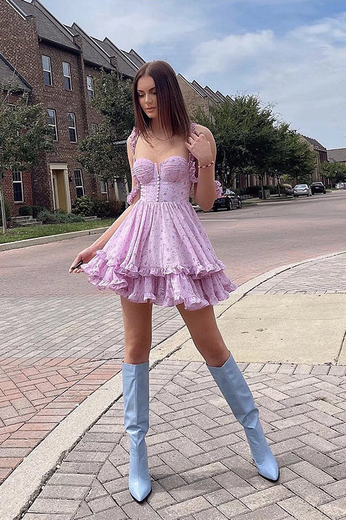 Ruffled Floral Print Mini Dress 6