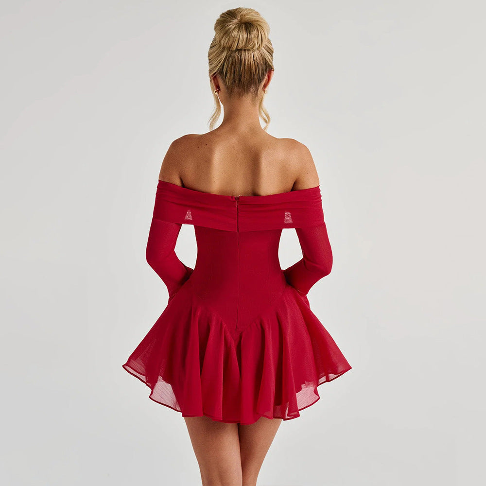 Off Shoulder Bow Front Bell Sleeve Flared Skater Mini Dress 6