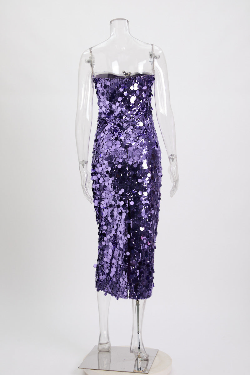 Strapless Paillette Sequin Bodycon Midi Dress 6