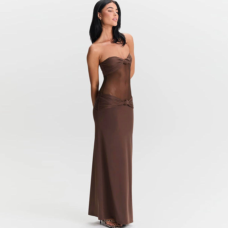 Halter Deep V Ruched Bodice Center Panel Drape Maxi Gown 6