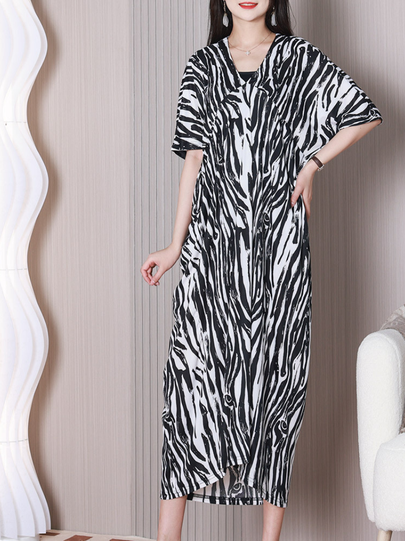 Round Neck Loose Shift Midi Dress 5