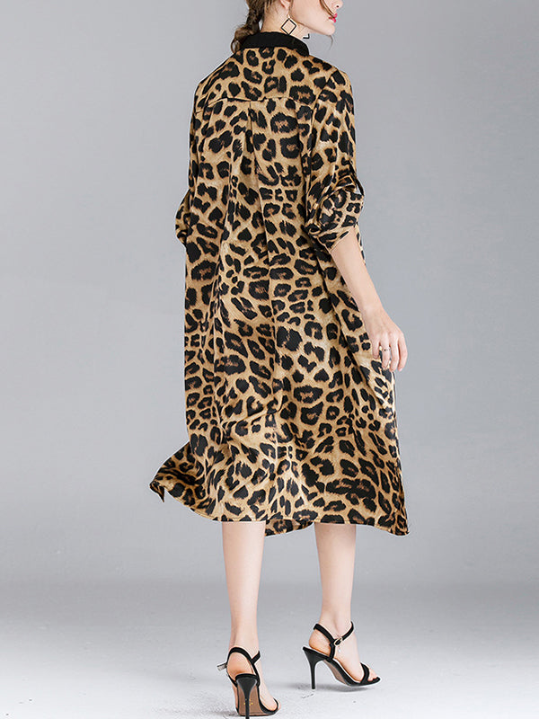 Contrasting Lapel Spotted Print Button Front High Slit Midi Shirt Dress 6