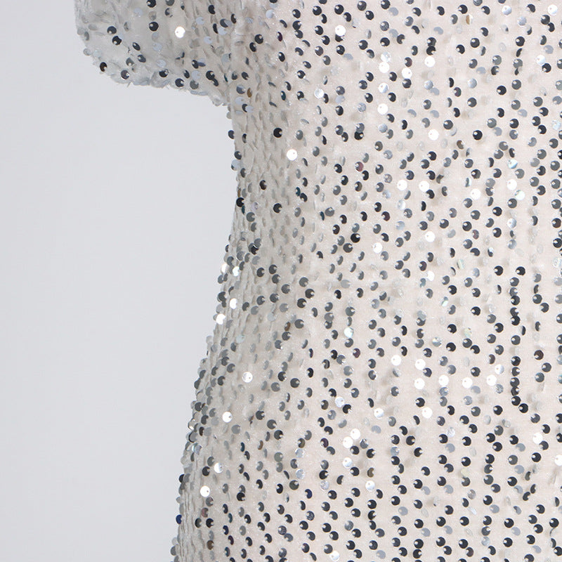 Structured Shoulder Crew Neck Sequin Mini Dress 6
