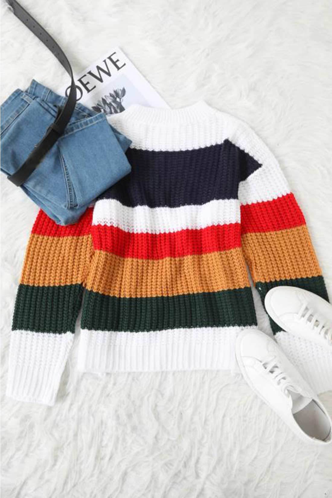 Cool Girl Multicolor Patchwork Sweaters