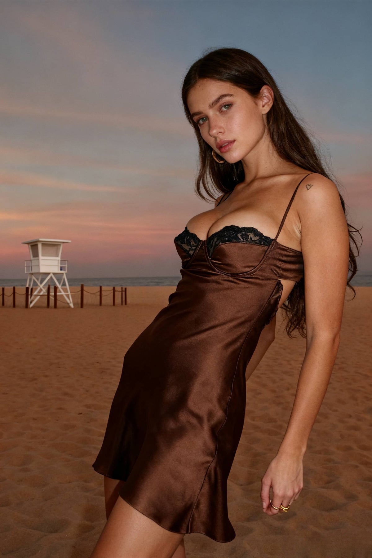Satin Lace Trim Bustier Sweetheart Neck Spaghetti Strap Slip Mini Dress 5