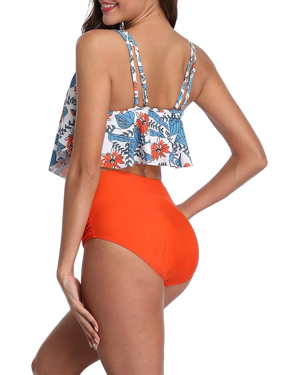 High Waist Bikini Crop Ruffled Sexy Two Piece Tankini Swimsuits