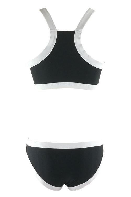 Black White Contrast Trim Racer Back Padded Two Piece Swimsuit