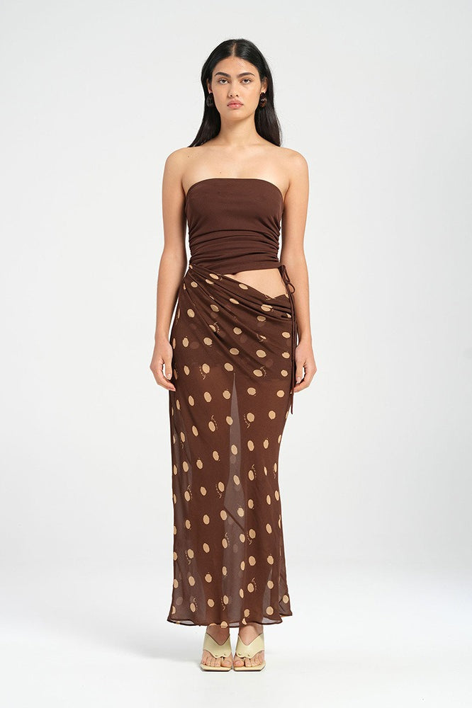 Ruched Strapless Tube Top Low-Rise Polka Dot Maxi Skirt Set 3