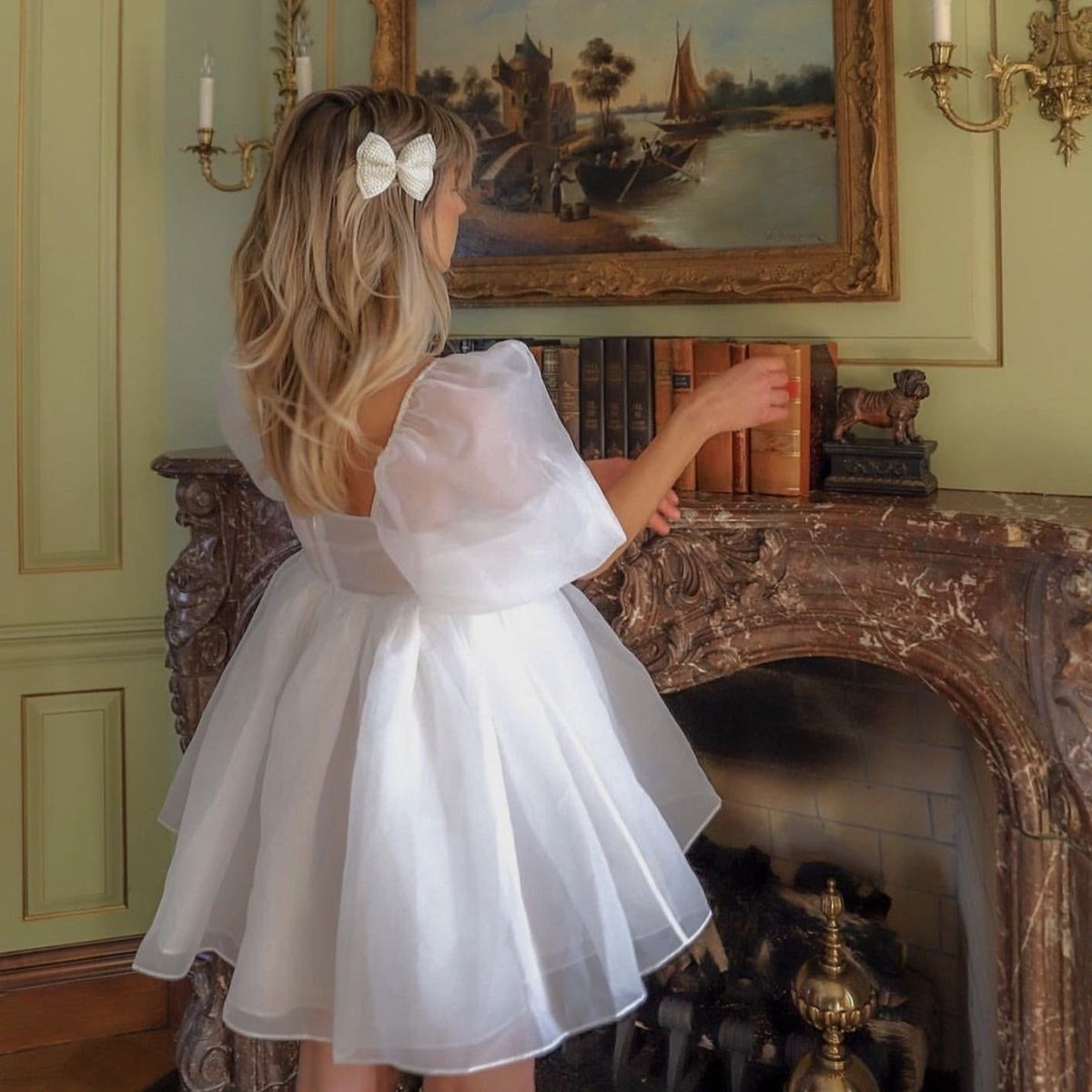 Sheer Organza Puff Sleeve Gathered Skirt Babydoll Mini Dress