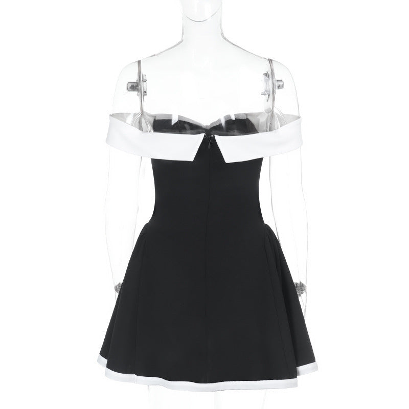 Off Shoulder Sweetheart Contrast Trim Flared Mini Dress 7