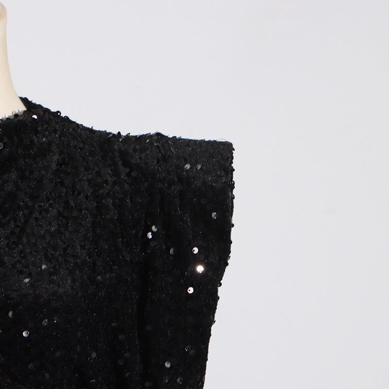 Structured Shoulder Crew Neck Sequin Mini Dress 8